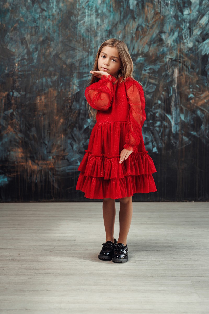 "Mini red spangle" girl's tulle dress