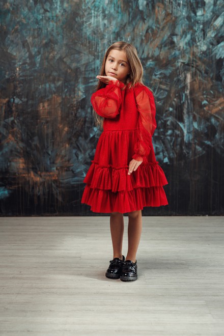 "Mini red spangle" girl's tulle dress