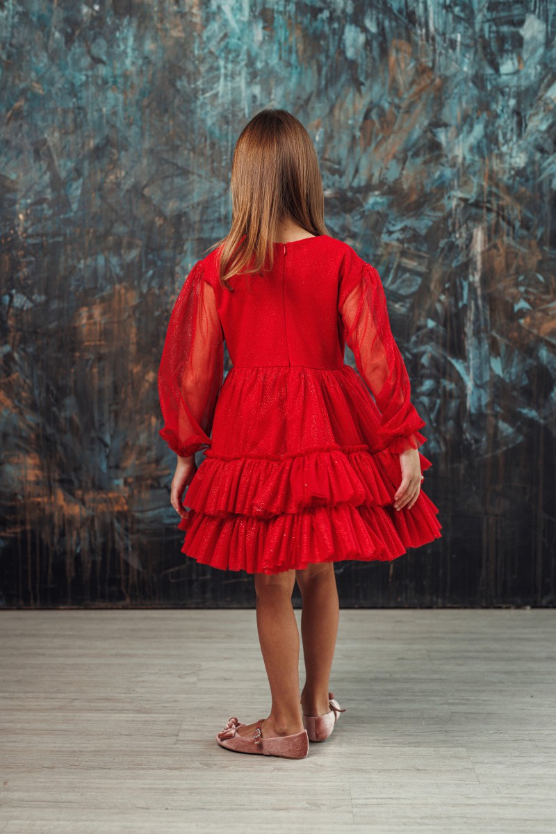 "Mini red spangle" girl's tulle dress – photo 3