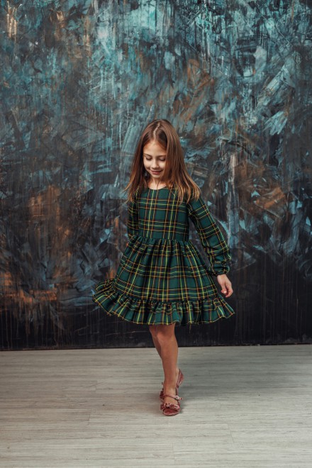 "Mini plaid green and red" girl's dress
