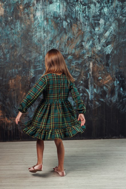 "Mini plaid green and red" girl's dress – another view