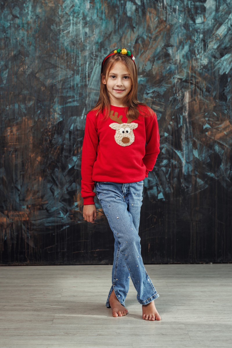 Girl's red Christmas jumper with a "Teddy" reindeer – photo 2