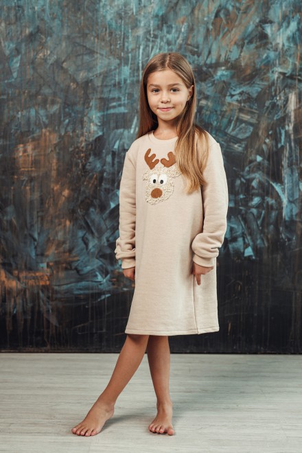 Girl's sand dress with a "Teddy" reindeer