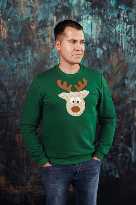 Men's green Christmas jumper with a "Teddy reindeer"