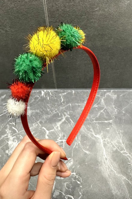 Red headband with shiny baubles – another view
