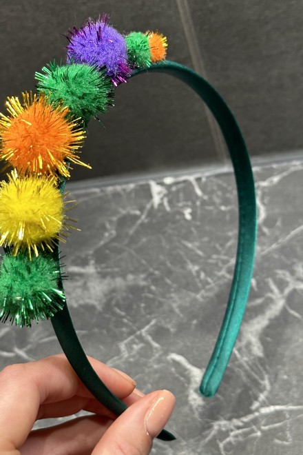 Green headband with shiny baubles – another view