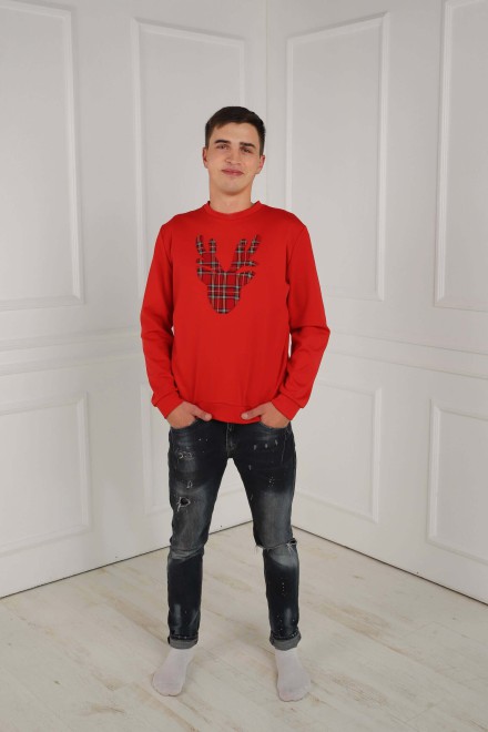 Men's Christmas jumper with a red checked reindeer