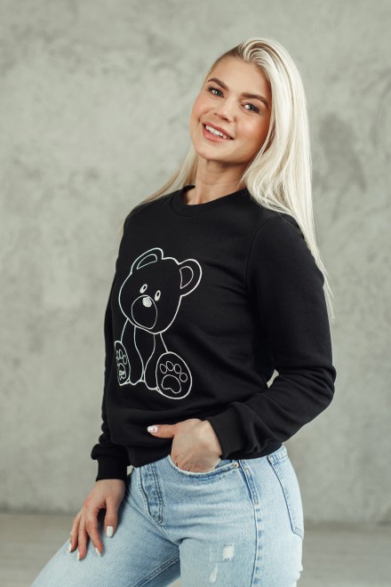 Black DZAN jumper with a teddy bear – another view