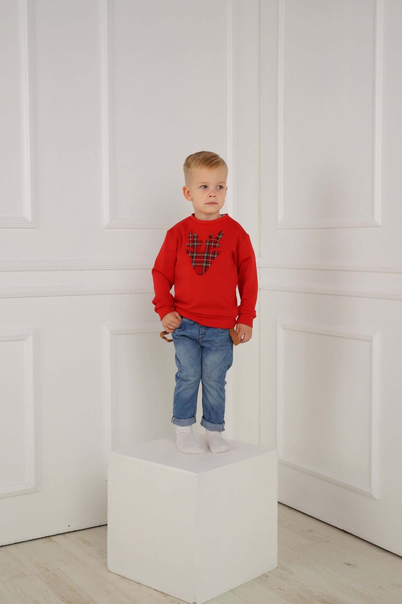 Children's Christmas jumper with a red reindeer
