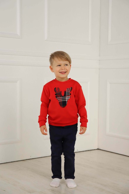 Children's Christmas jumper with a checked reindeer