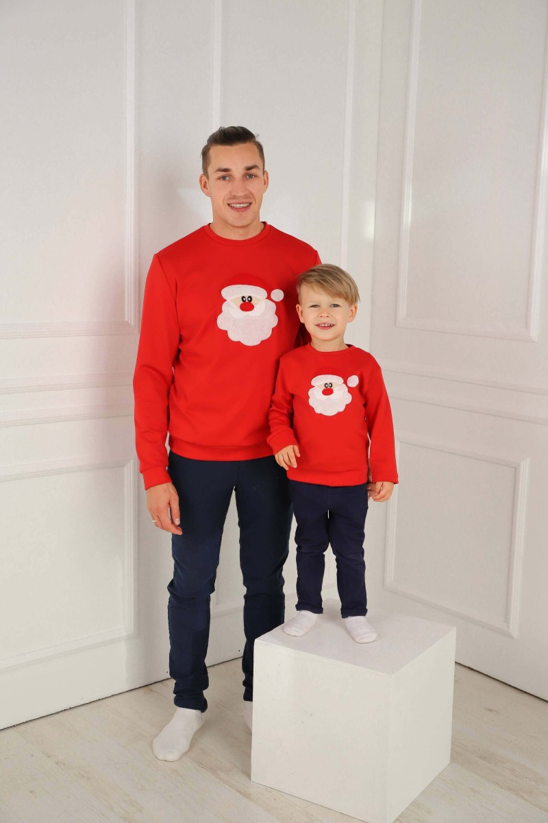 Vaikiškas raudonas kalėdinis megztukas su seniu šalčiu – nuotrauka 2