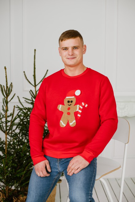 Men's red Christmas jumper with gingerbread