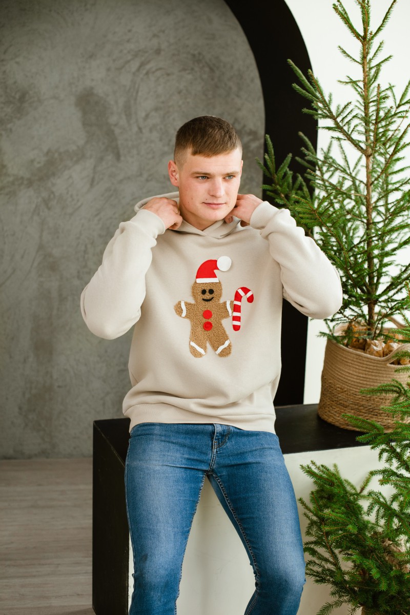 Men's sand Christmas sweatshirt with gingerbread – photo 2