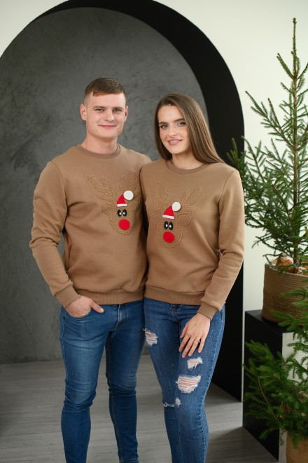 Women's brown jumper with a reindeer – another view