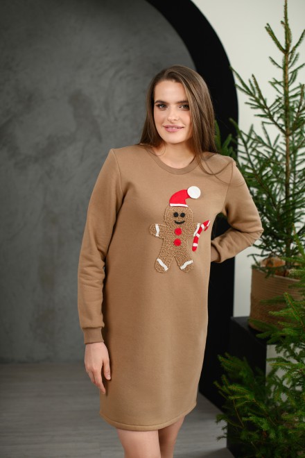Brown Christmas dress with gingerbread or a reindeer – another view