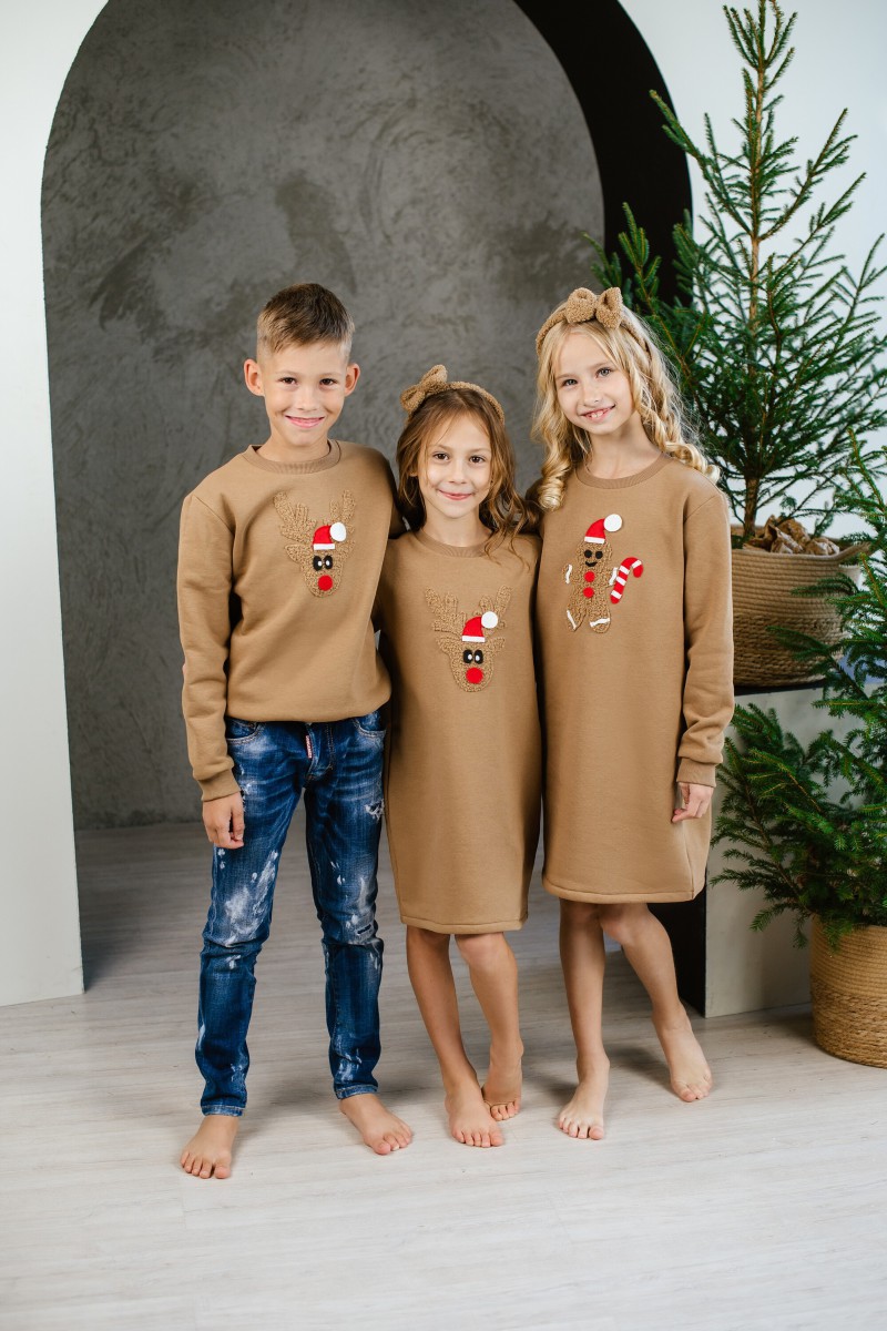 Boy's brown Christmas jumper with gingerbread or a reindeer – photo 2