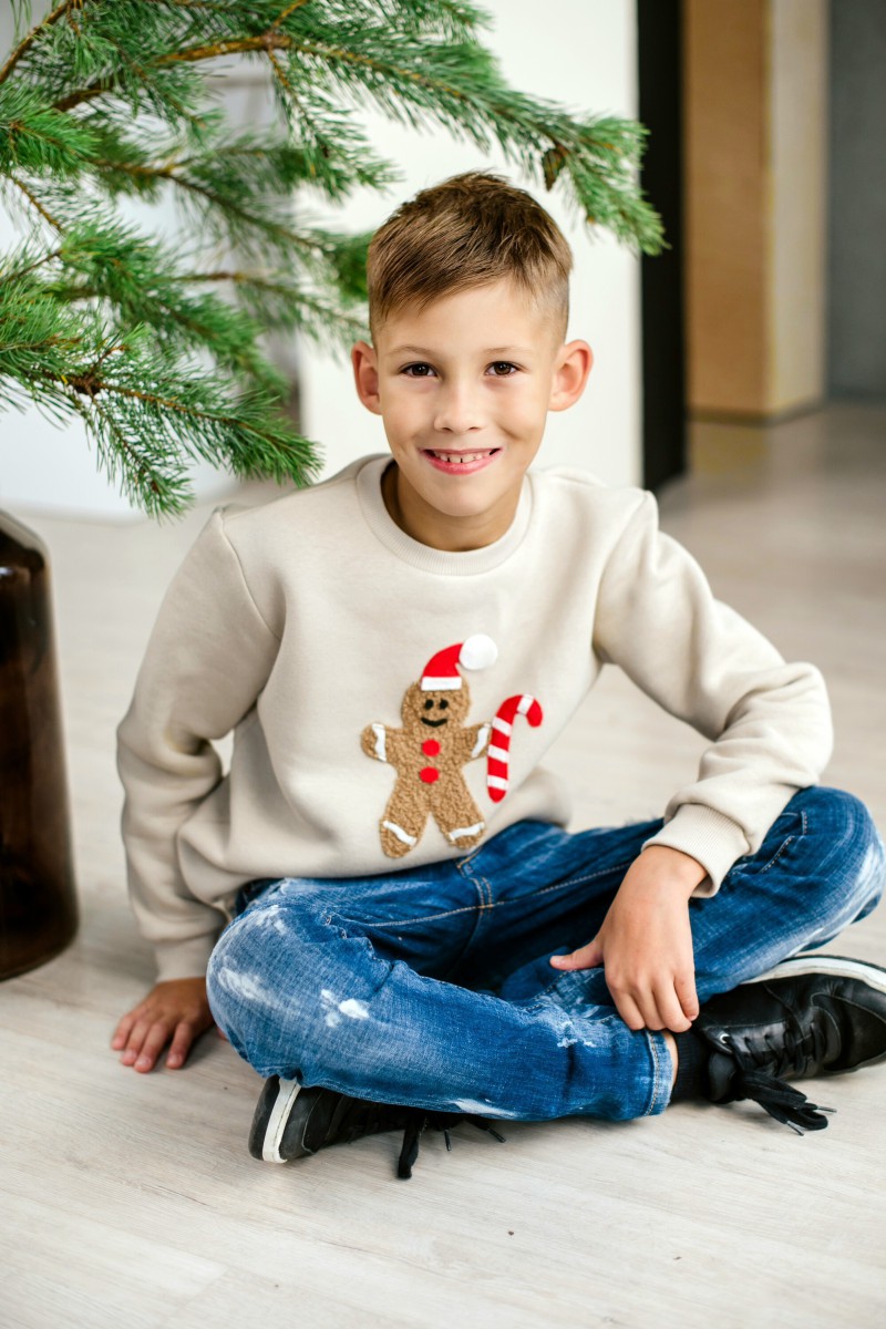 Boy's sand Christmas jumper with gingerbread
