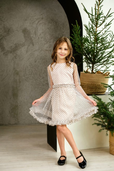 Cream polka dot tulle dress – another view