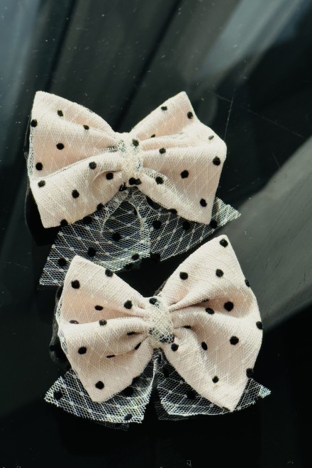 Cream polka dot hair clips