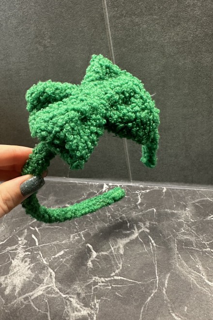 Soft decorated Christmas tree headband with a bow – another view