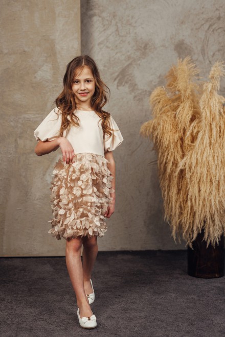 "Mini brown leaves" girl's tulle dress