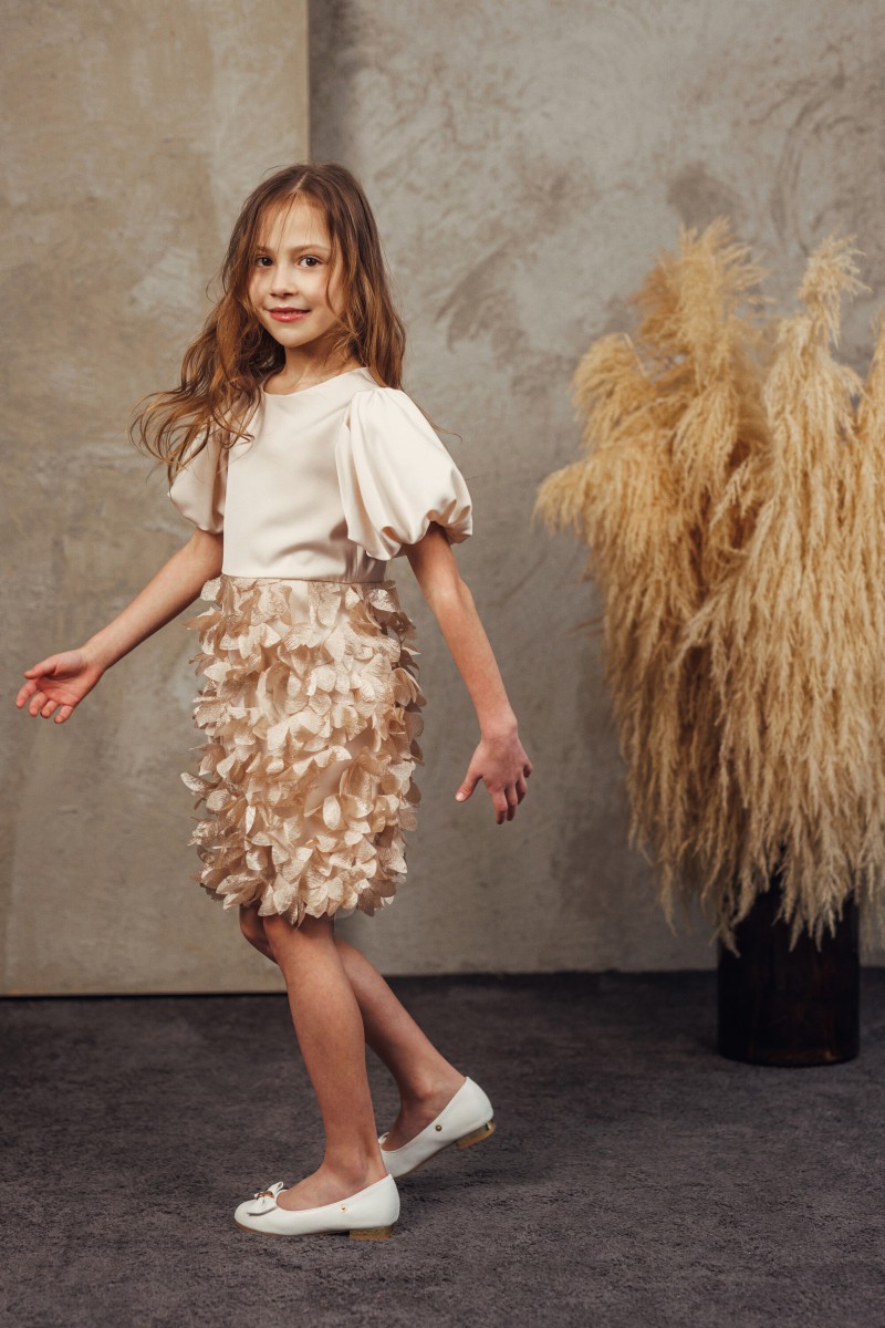 "Mini brown leaves" girl's tulle dress – photo 2