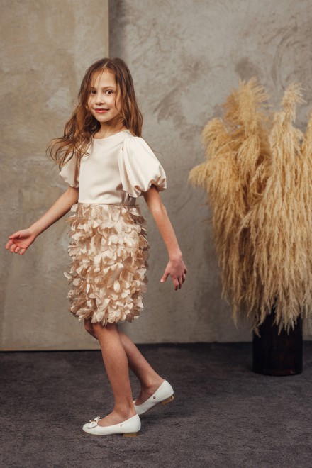 "Mini brown leaves" girl's tulle dress – another view