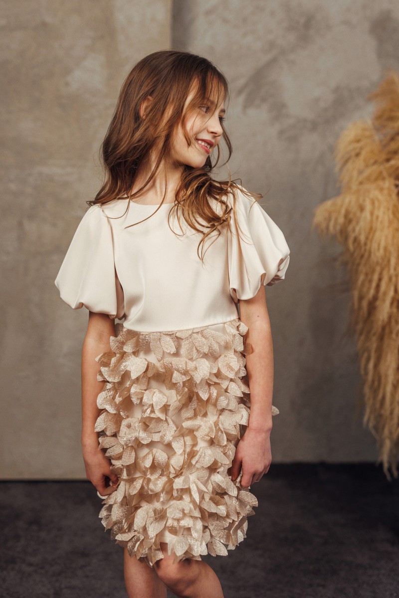 "Mini brown leaves" girl's tulle dress – photo 3