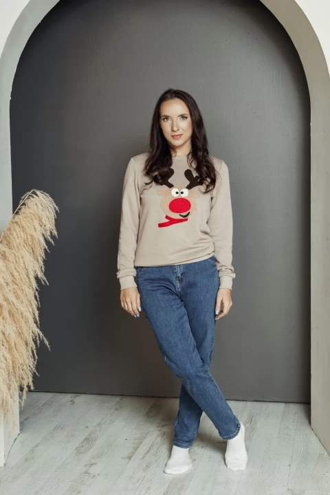 Moteriškas kakavinis megztinis su rudolfu