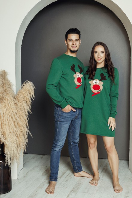 Men's green Christmas jumper with Rudolf – another view