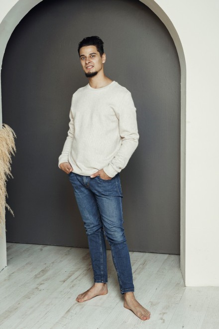 Men's sand knitted Christmas jumper – another view