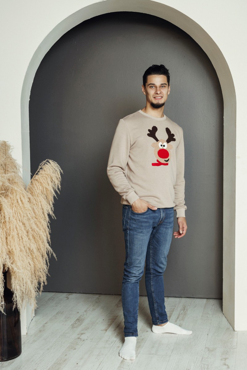 Men's cocoa Christmas jumper with Rudolf