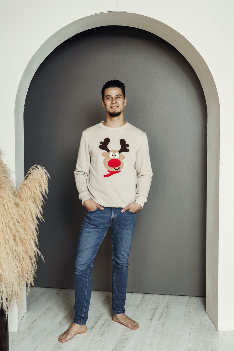 Men's sand Christmas jumper with Rudolf