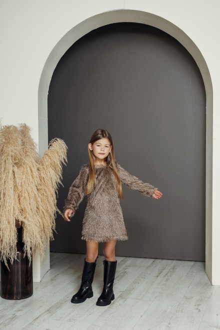 Fluffy chocolate girl's dress – another view