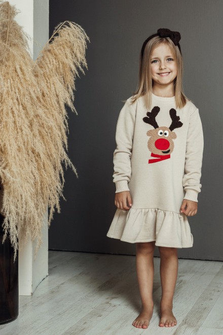 Girl's sand dress with a ruffle and Rudolf