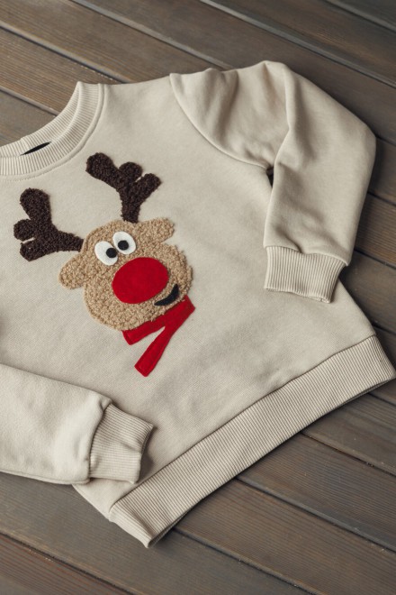 Girl's sand Christmas jumper with Rudolf