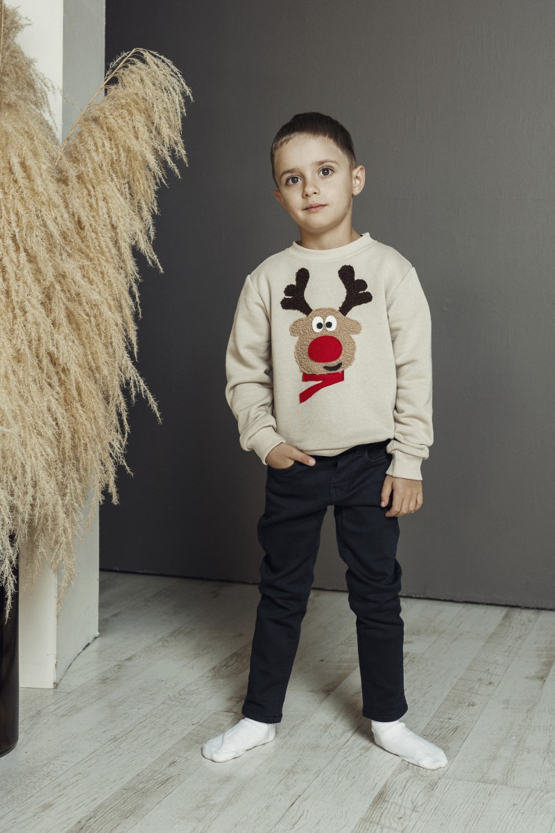 Boy's sand Christmas jumper with Rudolf