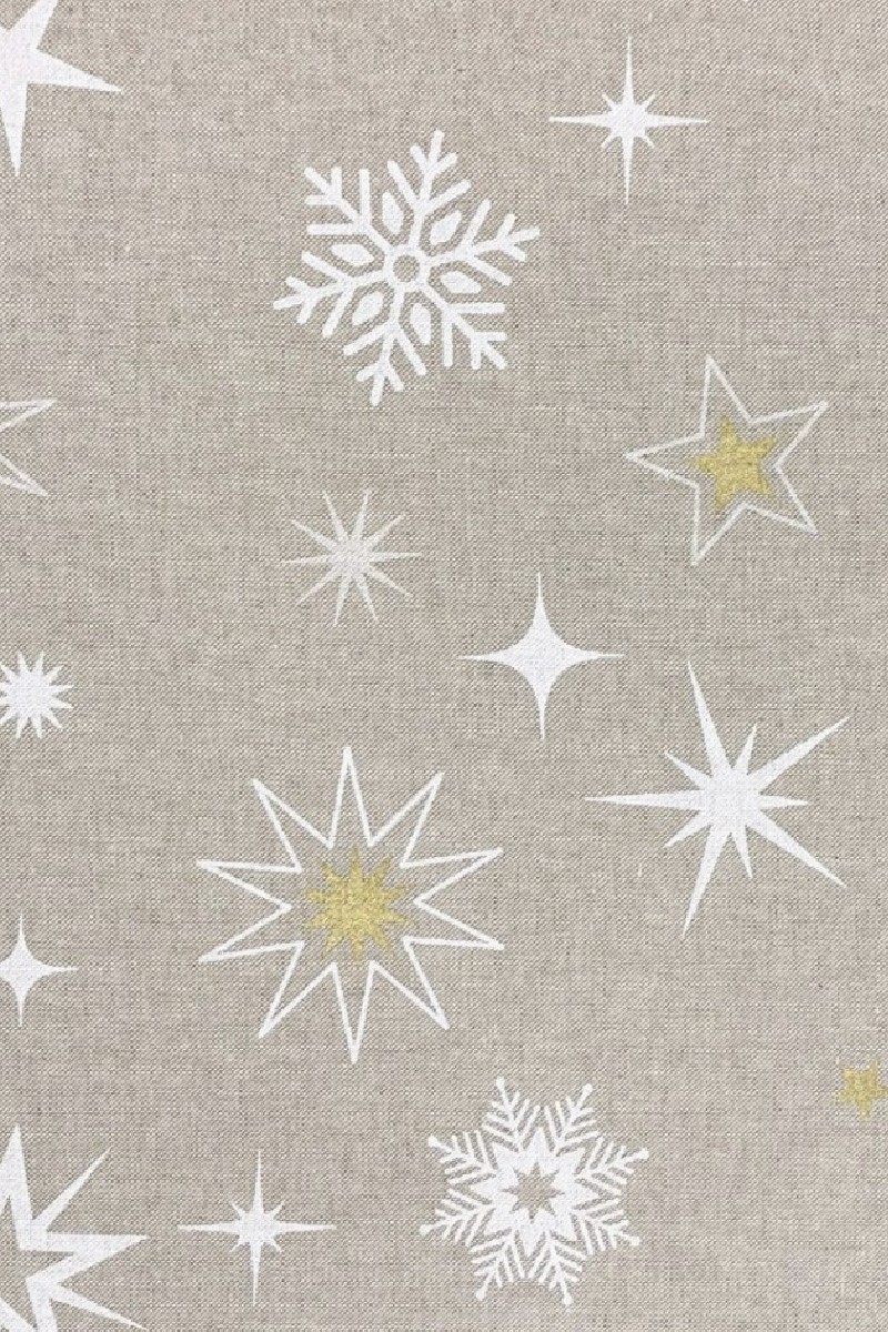 Tablecloth with gold and white snowflakes