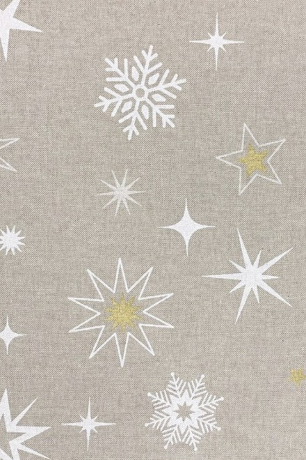 Tablecloth with gold and white snowflakes