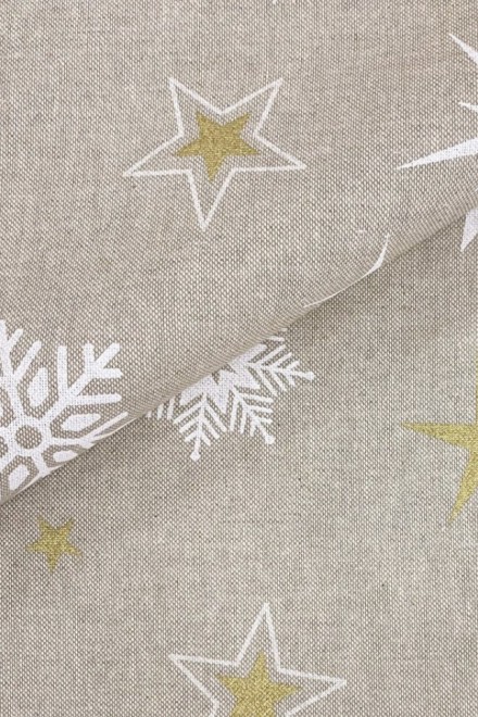 Tablecloth with gold and white snowflakes – another view