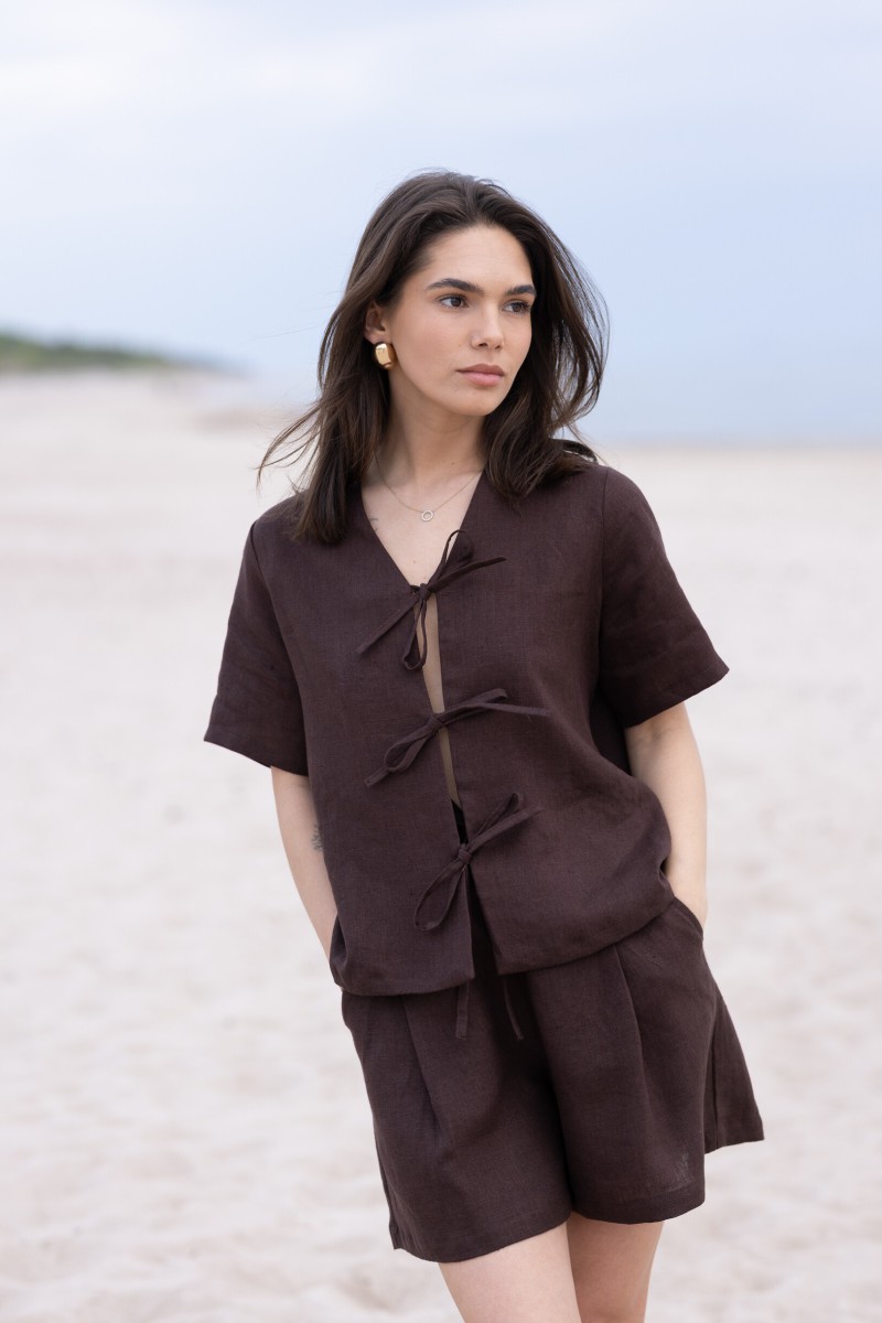 Brown linen shorts – photo 3