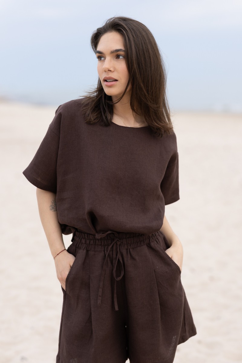 Brown linen shorts