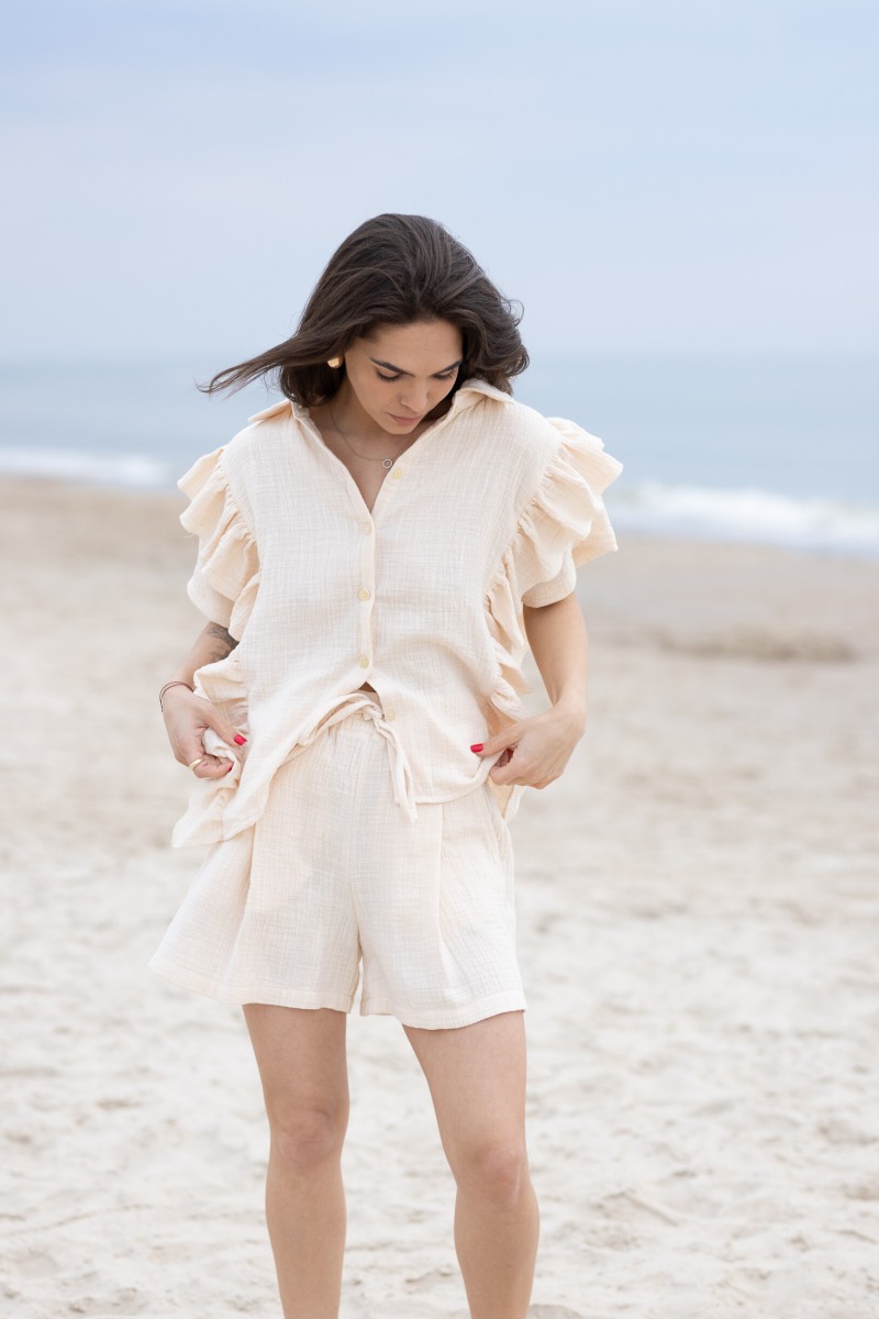 Linen-look muslin shorts – photo 3