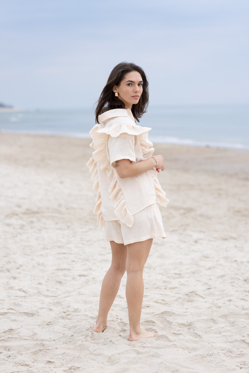 Linen-look muslin shorts – photo 4