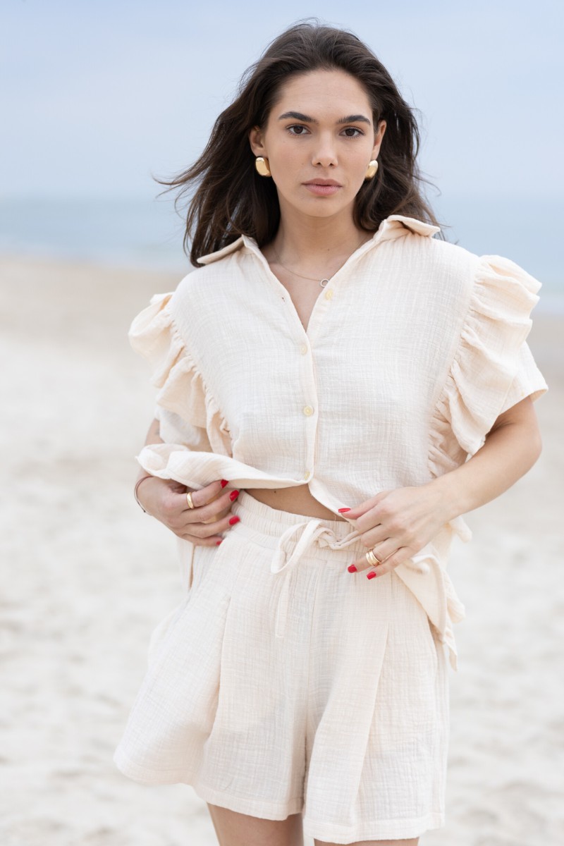 Linen-look muslin shorts – photo 5