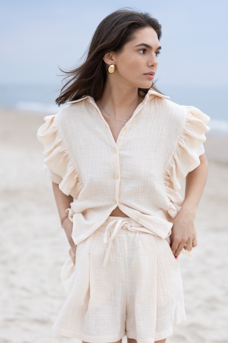 Linen-look muslin shorts – photo 7