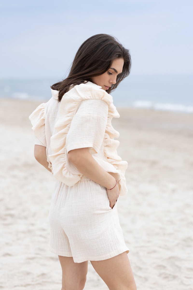 Linen-look muslin shorts – photo 2