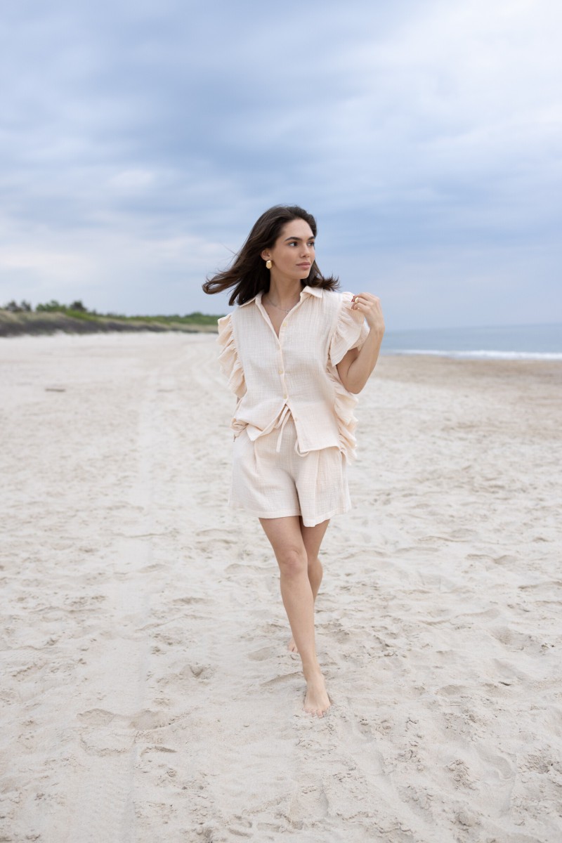 Linen-look muslin shorts – photo 8