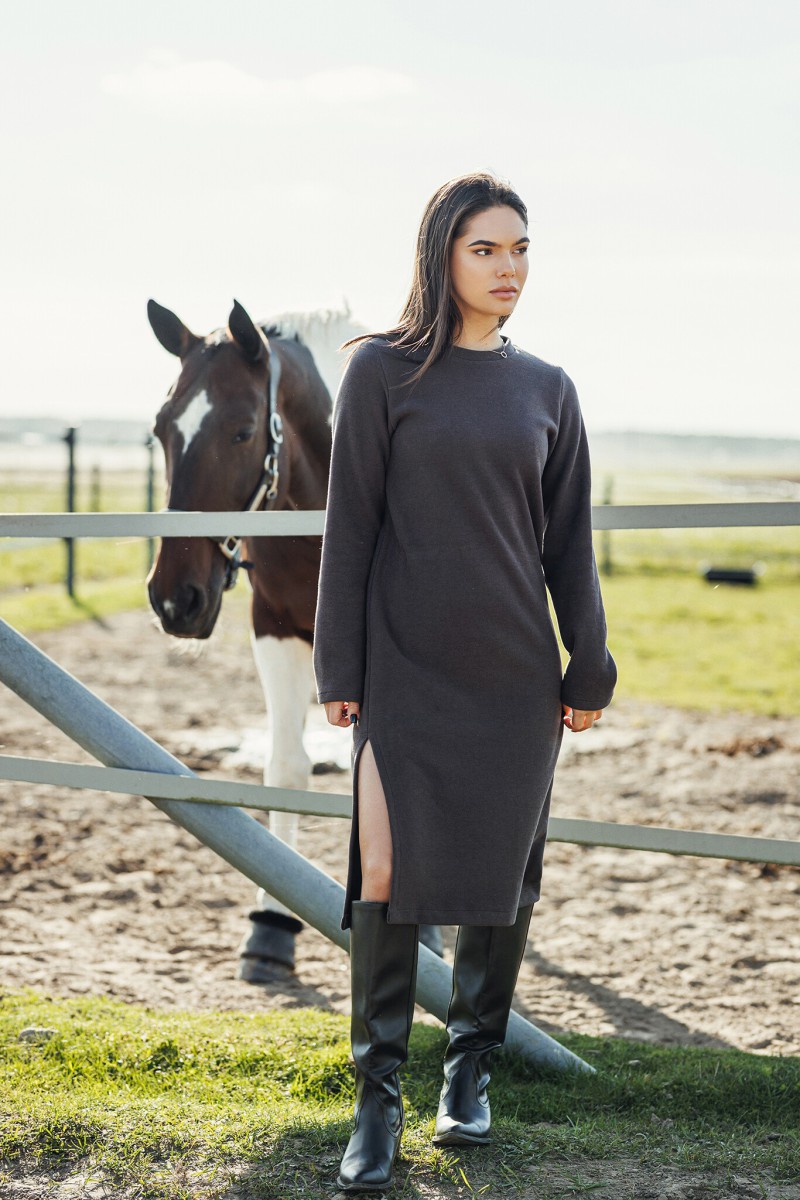 "Davina" brown dress with a slit – photo 4