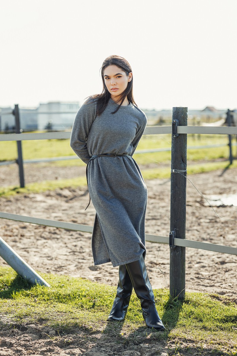 "Davina" grey dress with a slit – photo 3